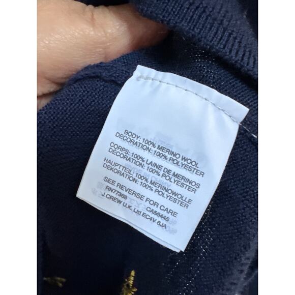 J.Crew Navy Gold Embroidered Star Merino Wool Crew Neck Sweater XS Celestial - Picture 3 of 4